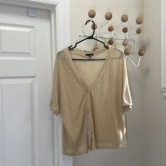 MASSIMO Dutti Linen Short Sleeve Button Down Neutral Cream